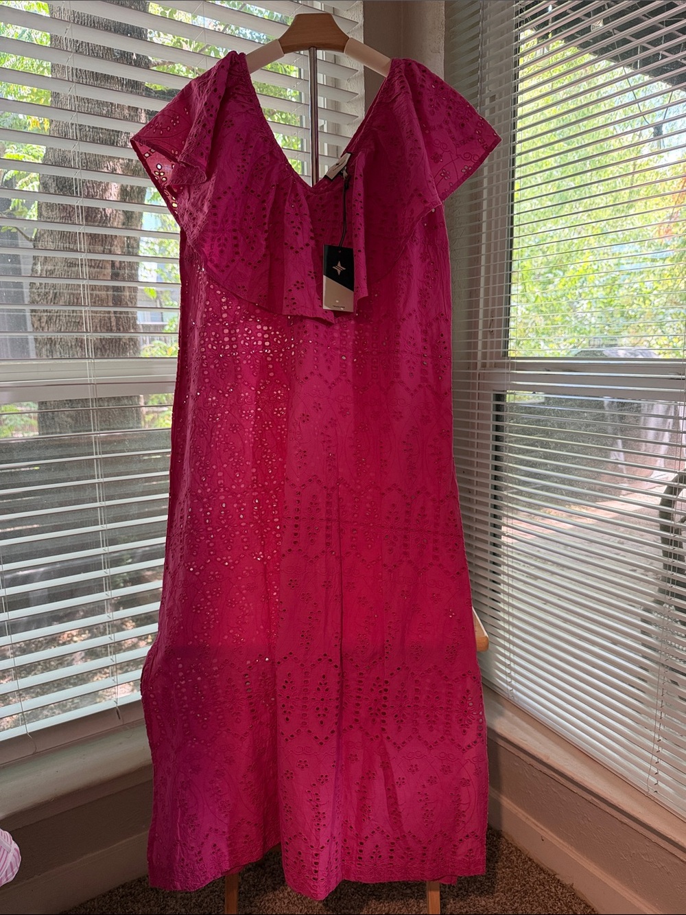 Tuckernuck Fuchsia Eyelet Ruffle Midi Dress